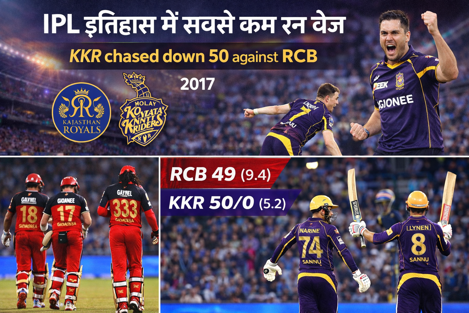 Rcb vs kkr match lowest total chased match