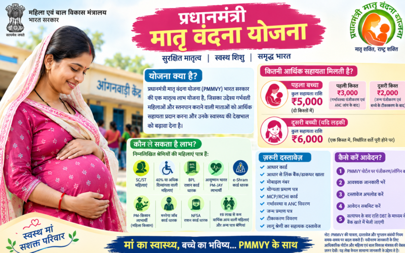 Pradhan Mantri Matru Vandana Yojana: Pregnant women receive financial assistance.2026